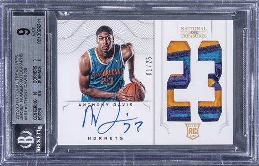 2012-13 Panini National Treasures Jersey Number Autographs #151 Anthony Davis Signed Patch Rookie Card (#01/25) - BGS MINT 9